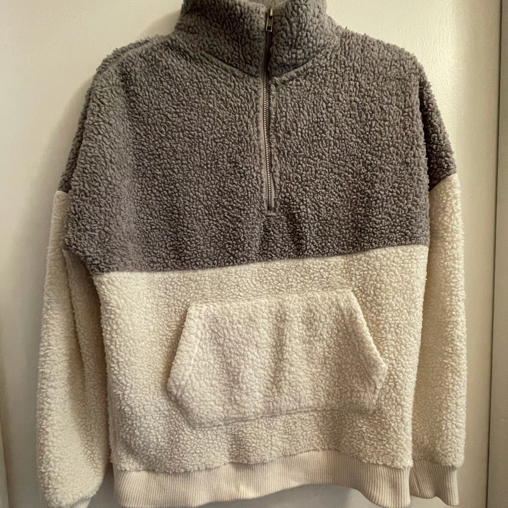 Cozy Teddy quarter zip grey and white/cream xs